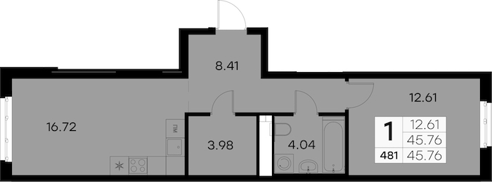 1-комнатная квартира 45.76 м², 2/8 эт., ЖК «Glorax City Балтийская»